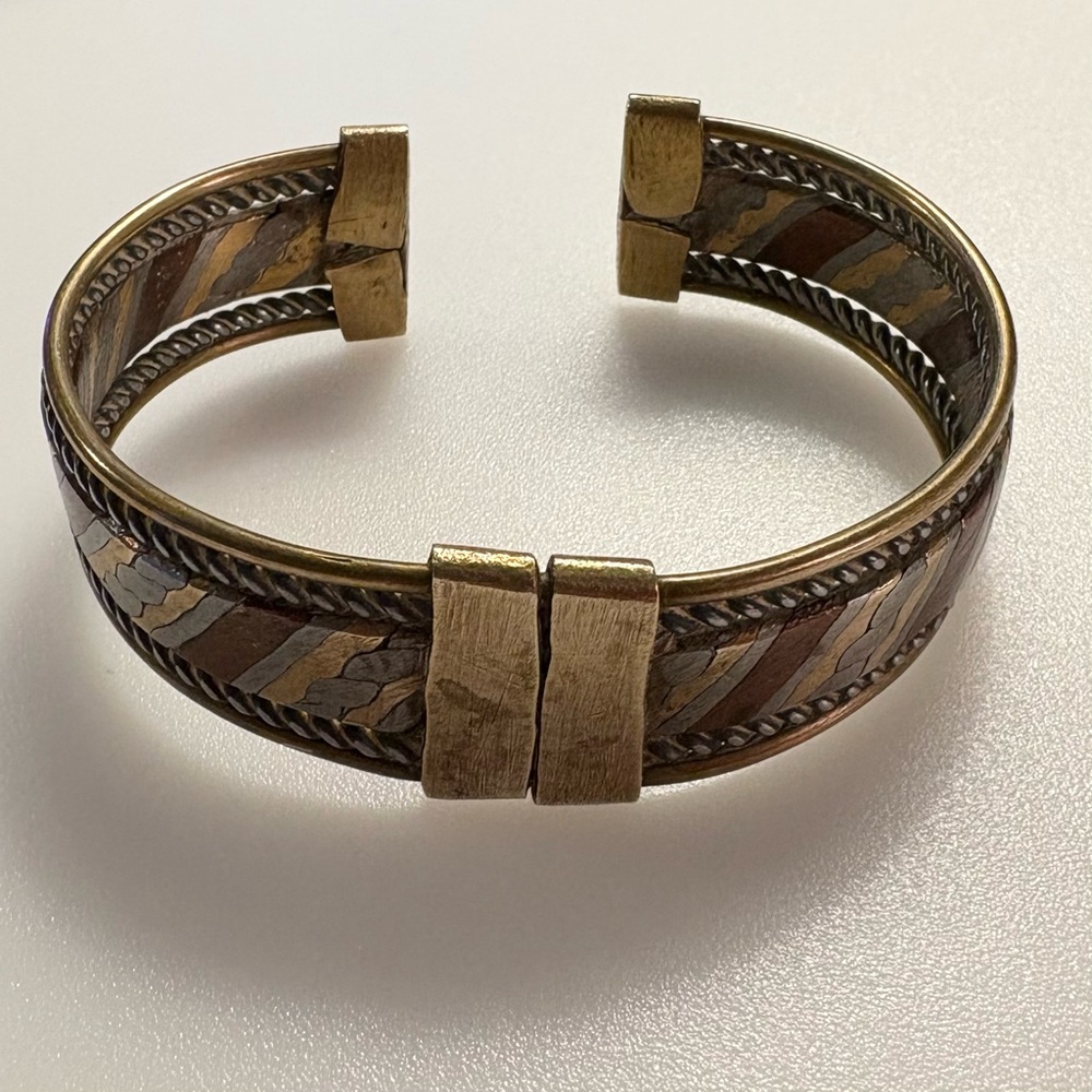 Vintage Mixed Metal Bohemian Copper Brass Silver Tone Cuff Bracelet Bangle - Picture 14 of 16